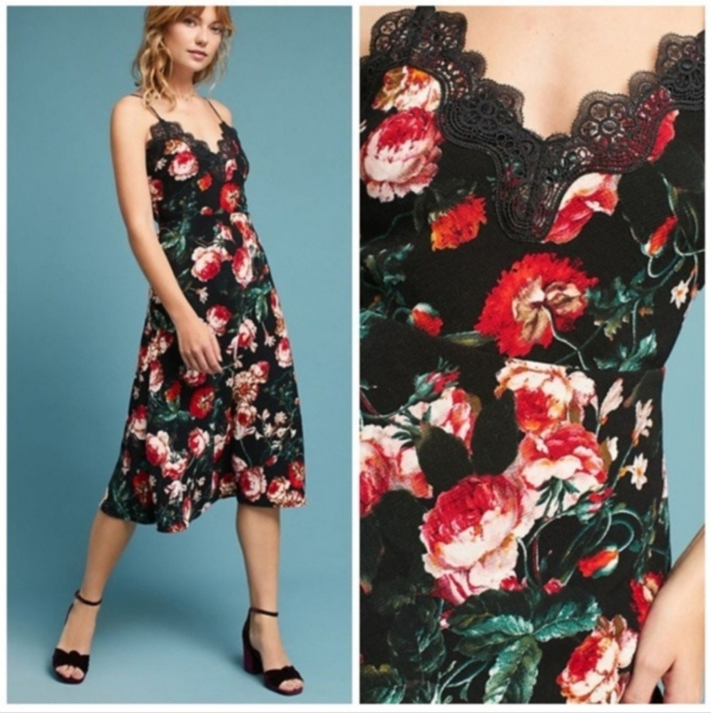 Anthropologie Foxiedox Autumnal Floral Lace Slip Dress in size medium